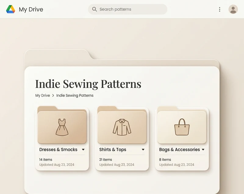 Google Drive folder structure containing Indie Sewing Patterns
