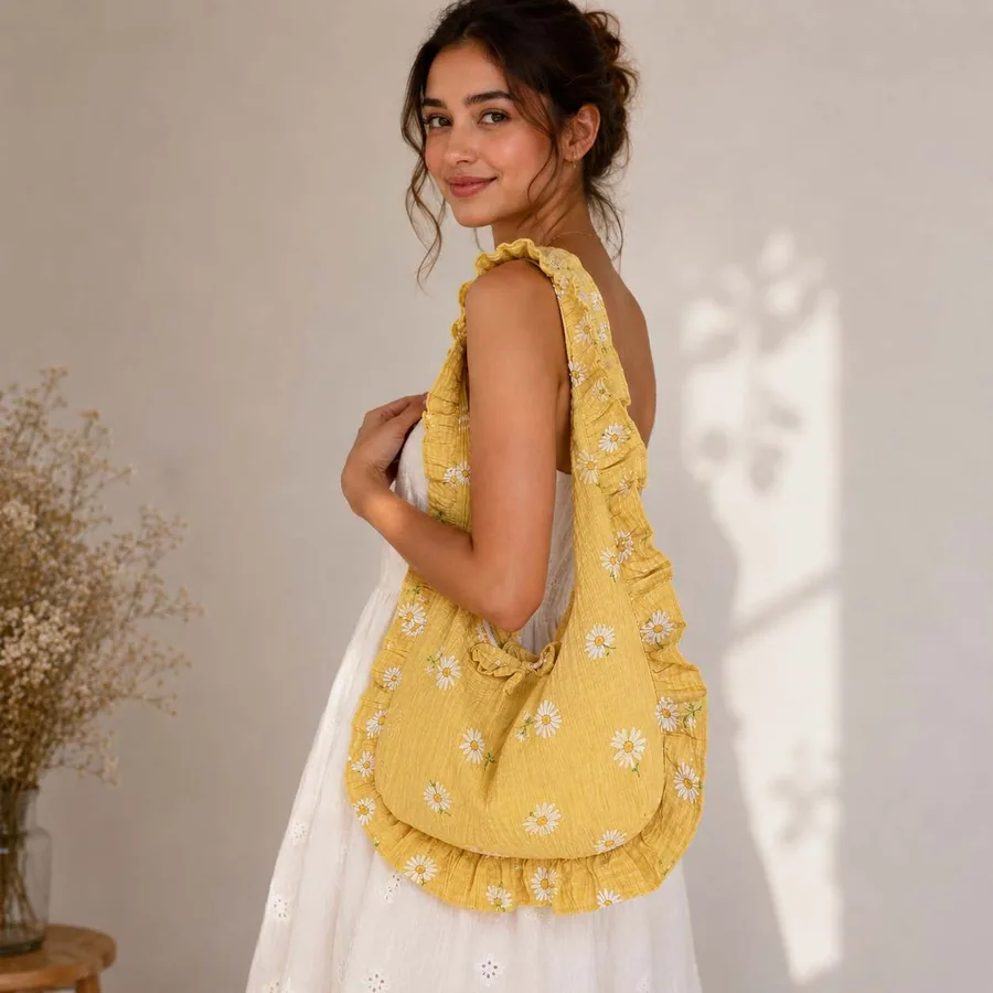 Alice Bag PDF sewing pattern: ruffled shoulder bag, back view