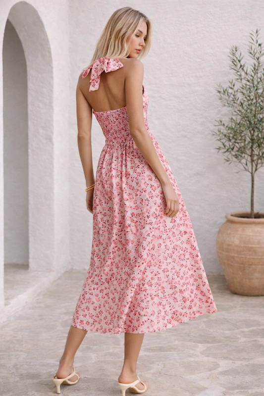 Alyssa Dress PDF sewing pattern: halter neck floral midi, back view