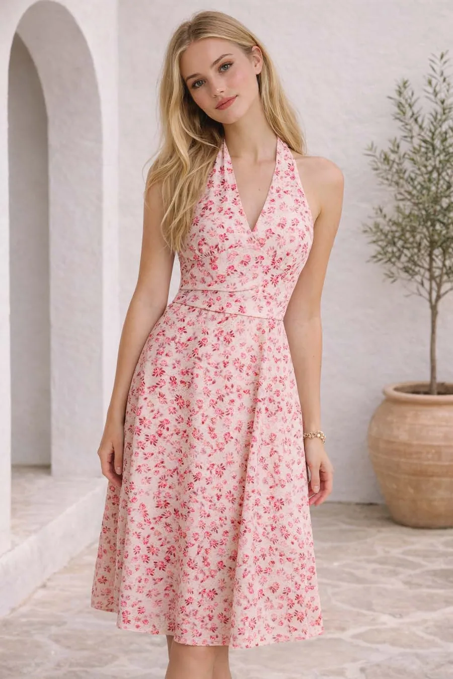 Alyssa Dress PDF sewing pattern: halter neck floral midi, view 3 of 3