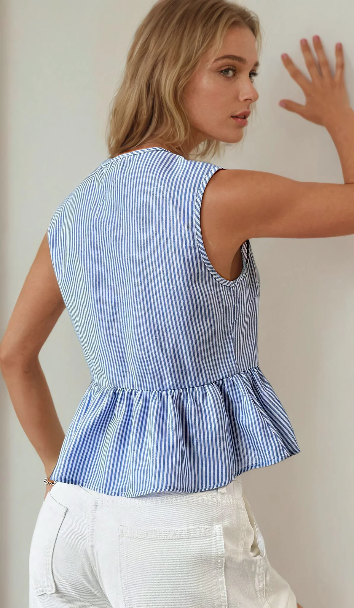 Amelie Top PDF sewing pattern: tie-front peplum top, back view