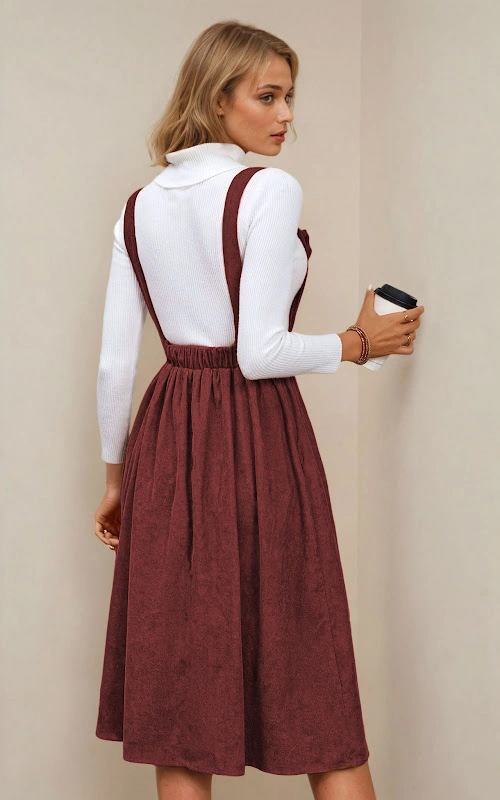 Autumn Dress PDF sewing pattern: ring-strap corduroy pinafore, back view