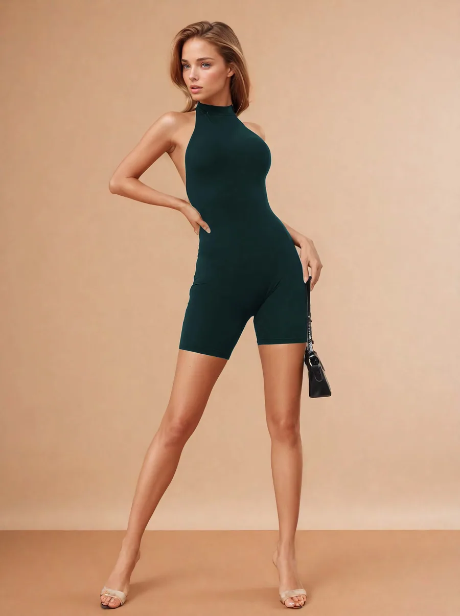 Backless Bodysuit PDF sewing pattern: open-back halter playsuit, view 3 of 3