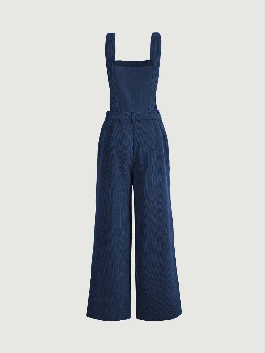 Backless Jumpsuit PDF sewing pattern: wide-leg corduroy dungarees, back view