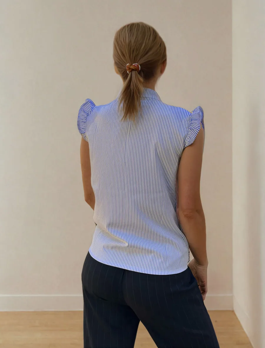 Blouse PDF sewing pattern: ruffle-shoulder blouse, back view
