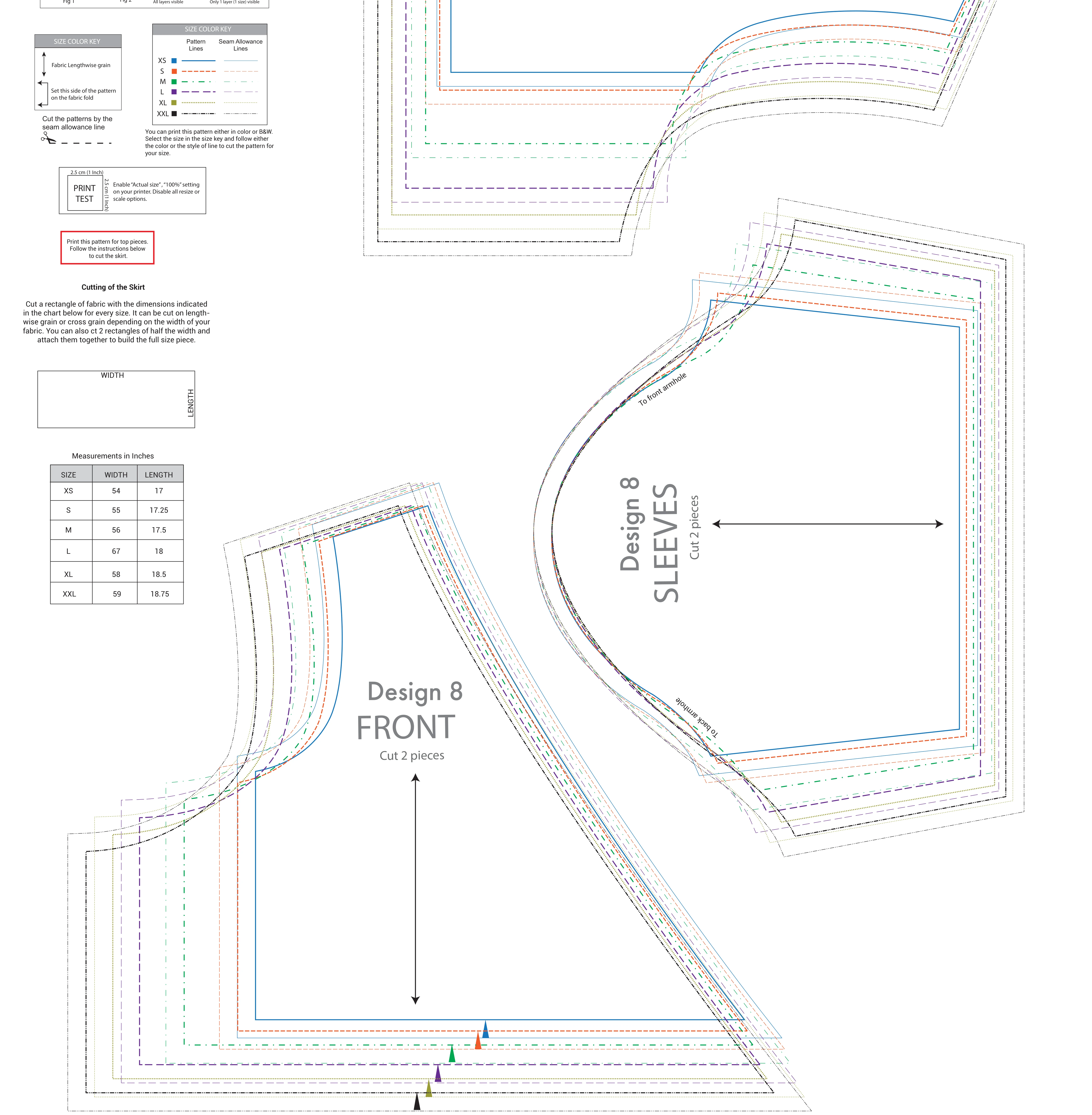 Body measurement chart for the Boho Dress sewing pattern, in inches and centimetres