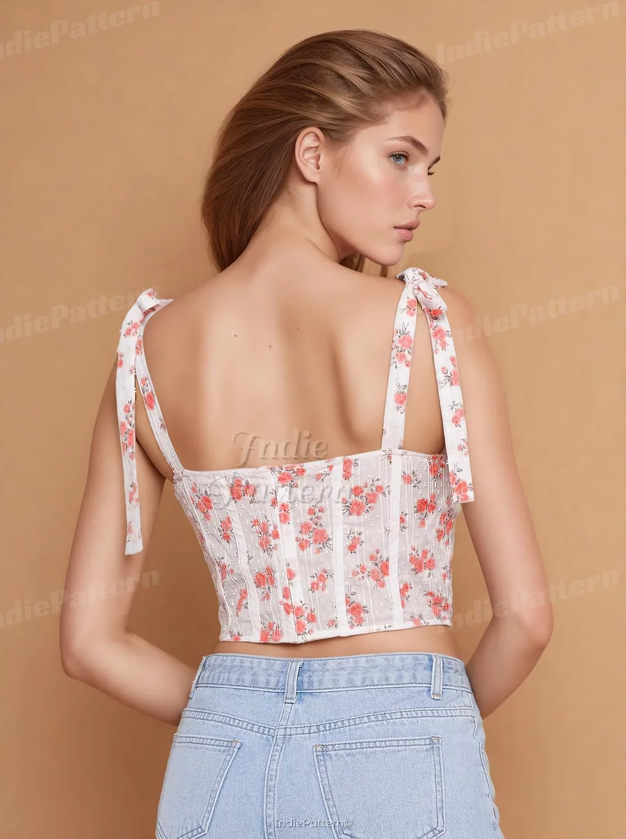 Bustier Corset PDF sewing pattern: tie-strap bustier corset, back view