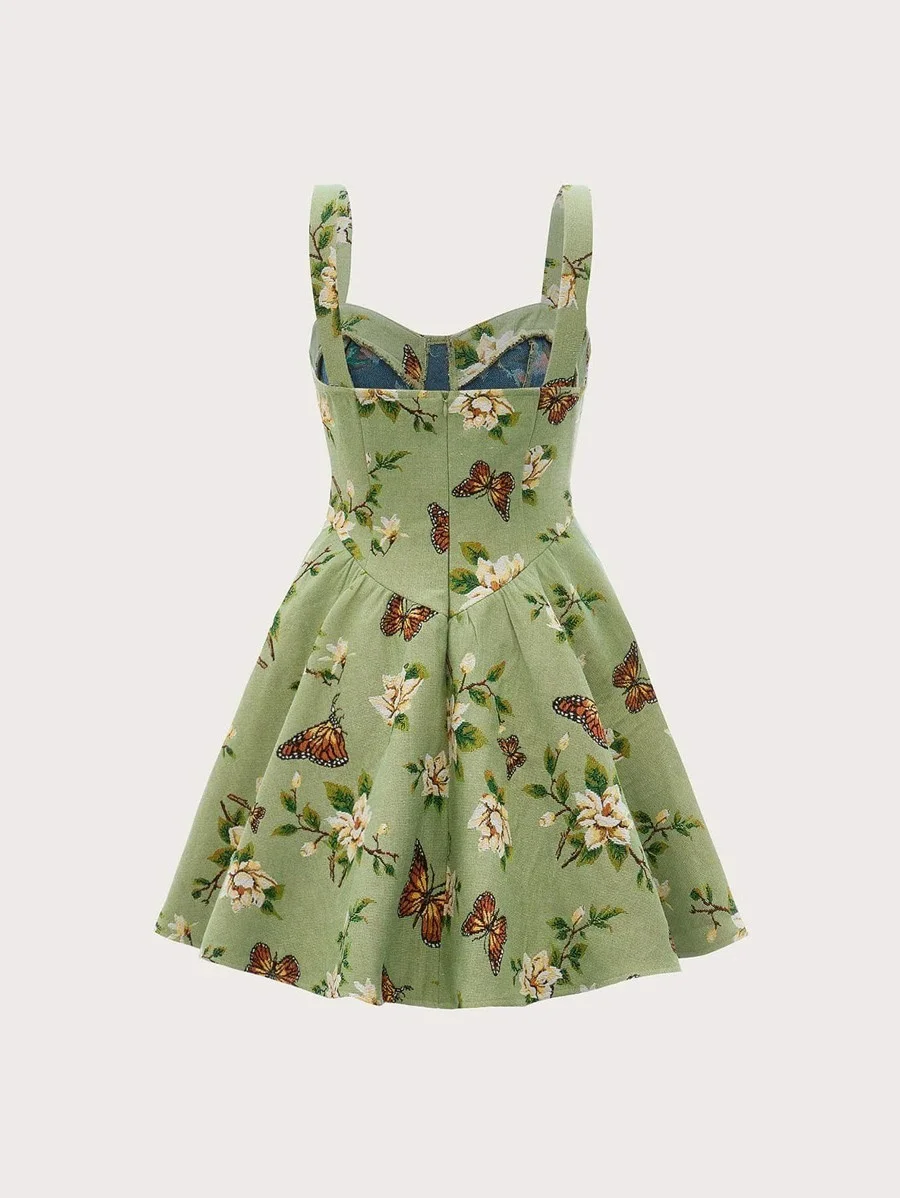 Bustier Dress PDF sewing pattern: butterfly print bustier dress, back view