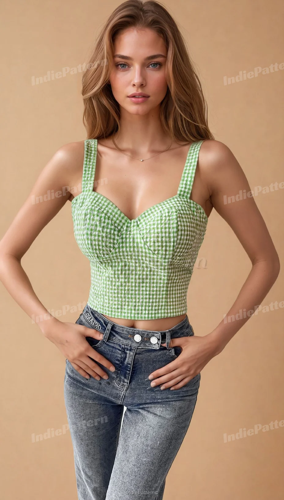 Bustier Top PDF sewing pattern: gingham bustier top, back view