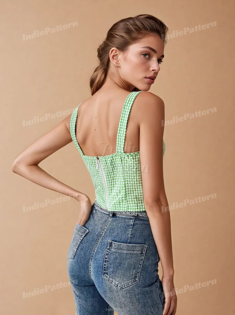 Bustier Top PDF sewing pattern: gingham bustier top, view 3 of 3