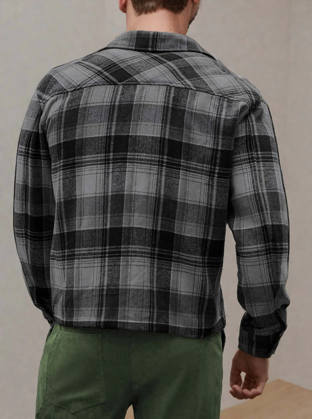 Button Jacket PDF sewing pattern: plaid button overshirt, back view