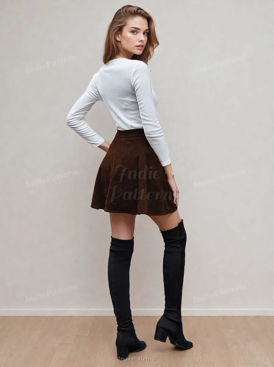 Button Skirt PDF sewing pattern: button-front corduroy mini, view 3 of 3