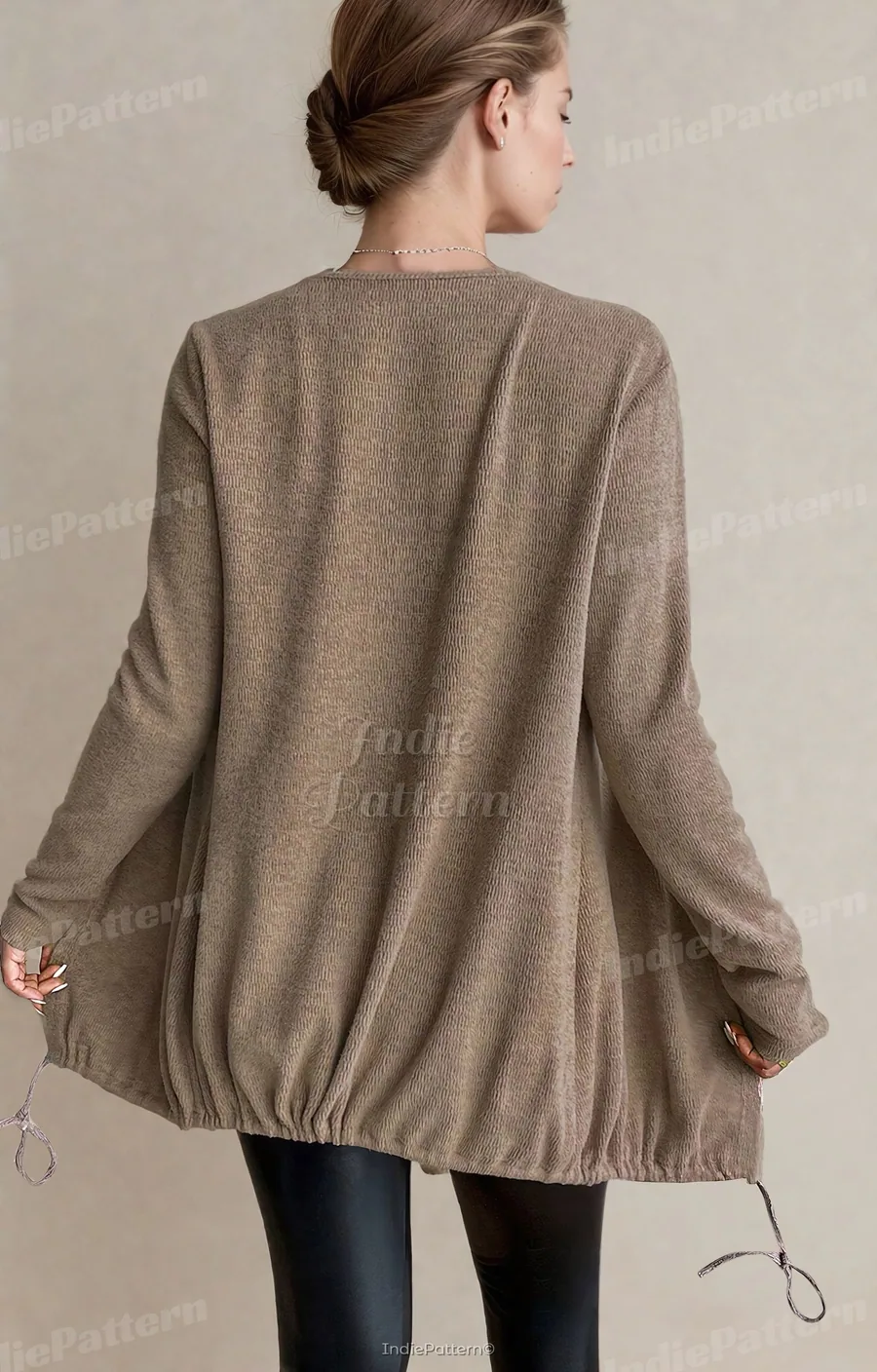 Cardigan PDF sewing pattern: drawstring hem cardigan, back view