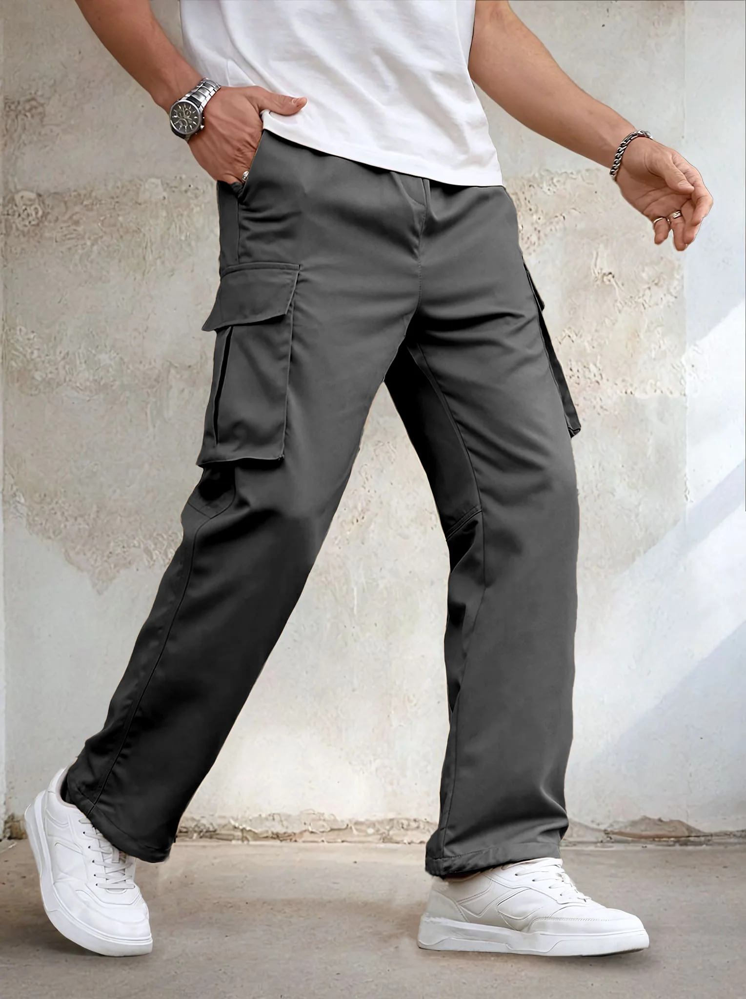 Cargo Pants PDF sewing pattern: drawstring cargo trousers, back view