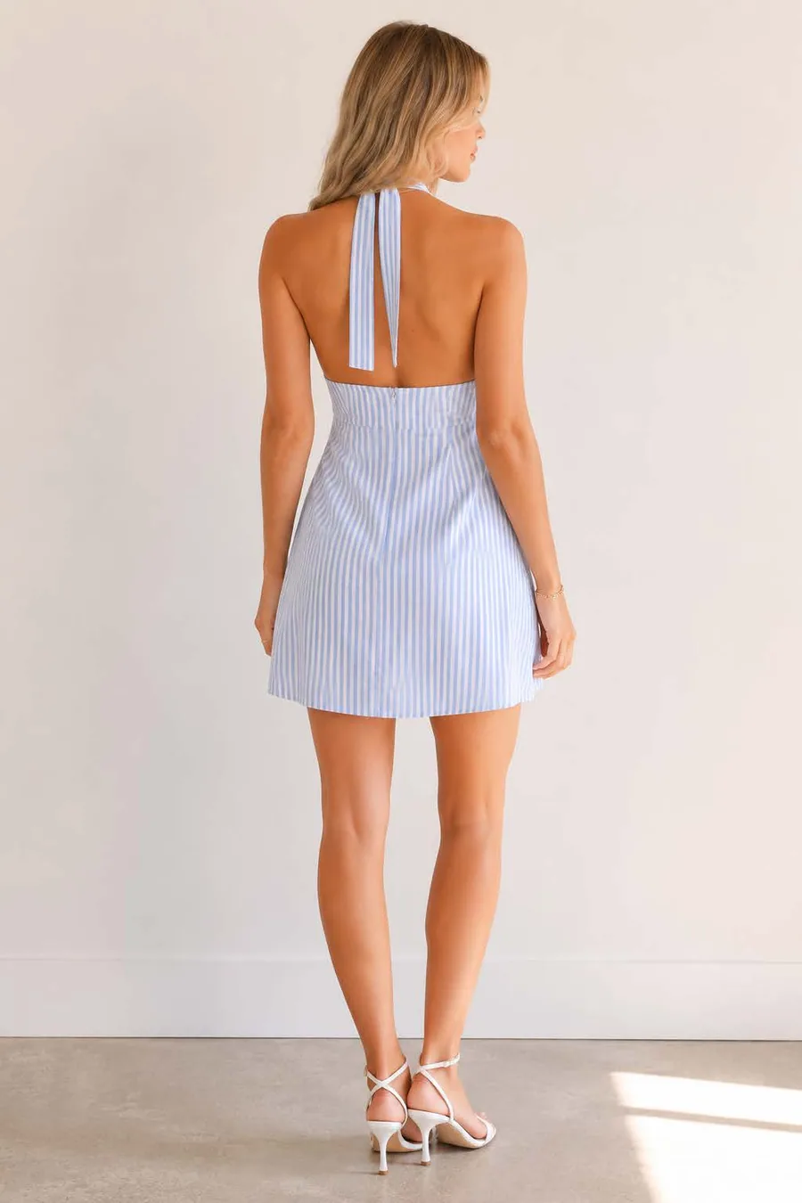 Carly Dress PDF sewing pattern: halter neck stripe mini, view 3 of 3