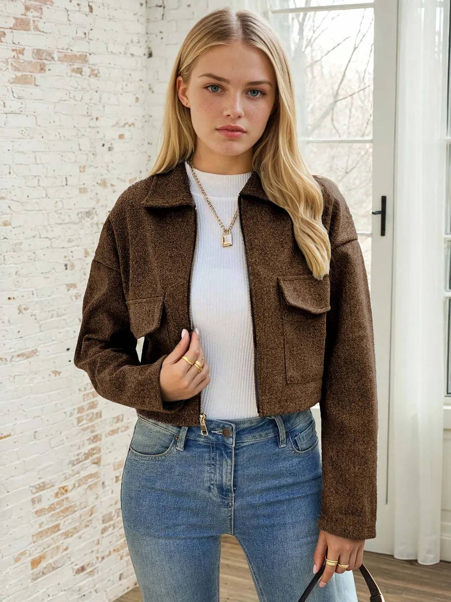 Clara Jacket PDF sewing pattern: cropped zip jacket with flaps, view 3 of 3
