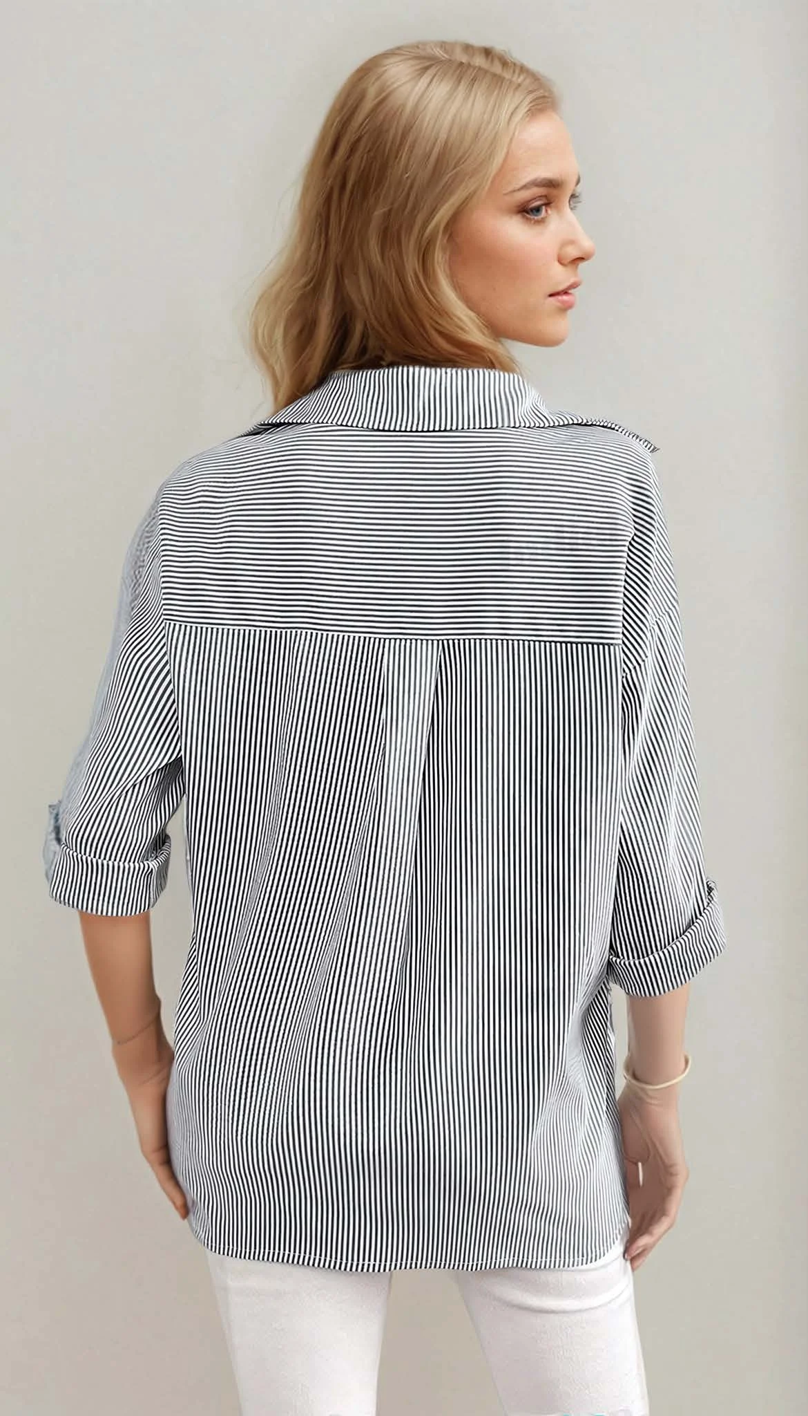 Classic Shirt PDF sewing pattern: oversized striped shirt, back view
