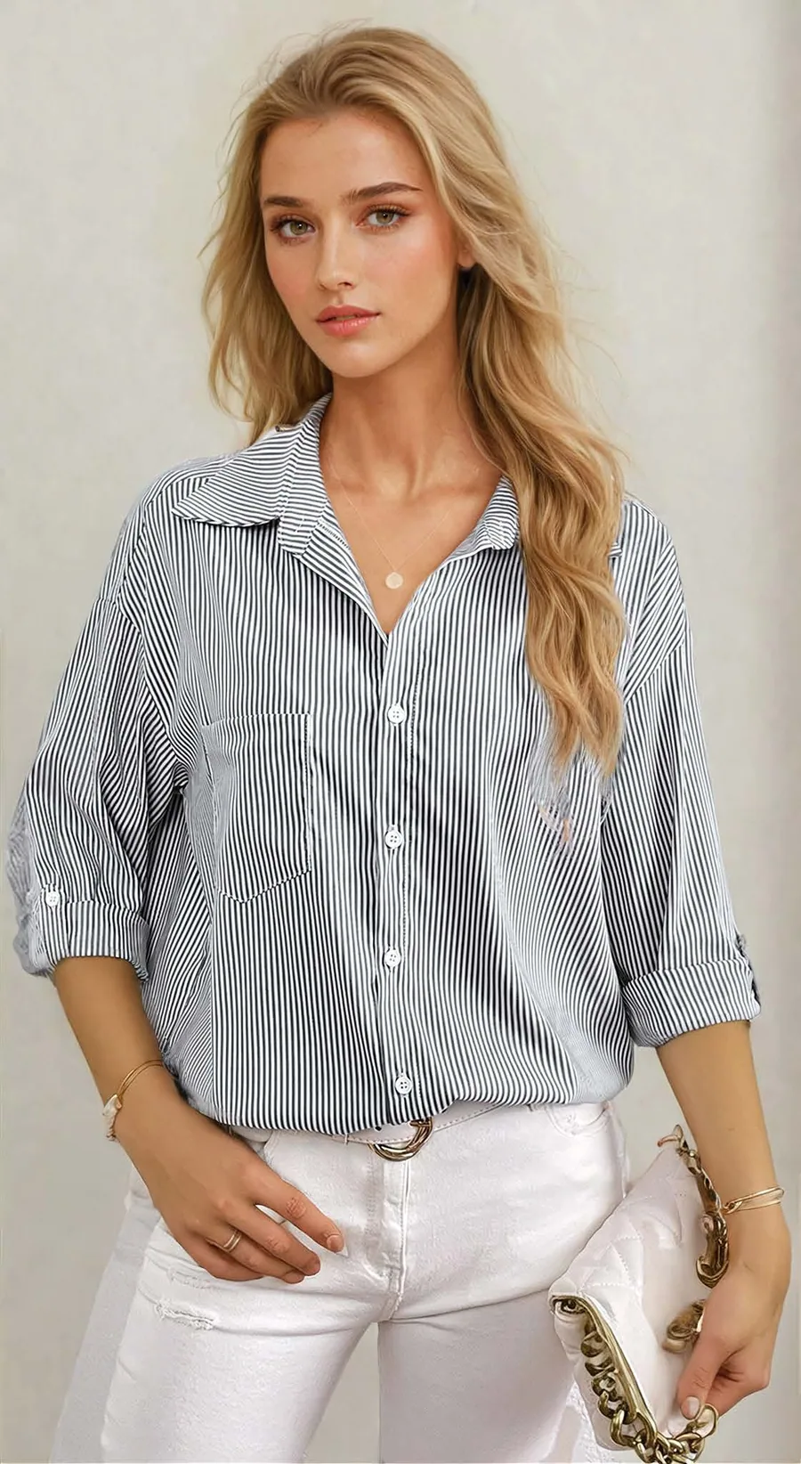 Classic Shirt PDF sewing pattern: oversized striped shirt, view 3 of 3
