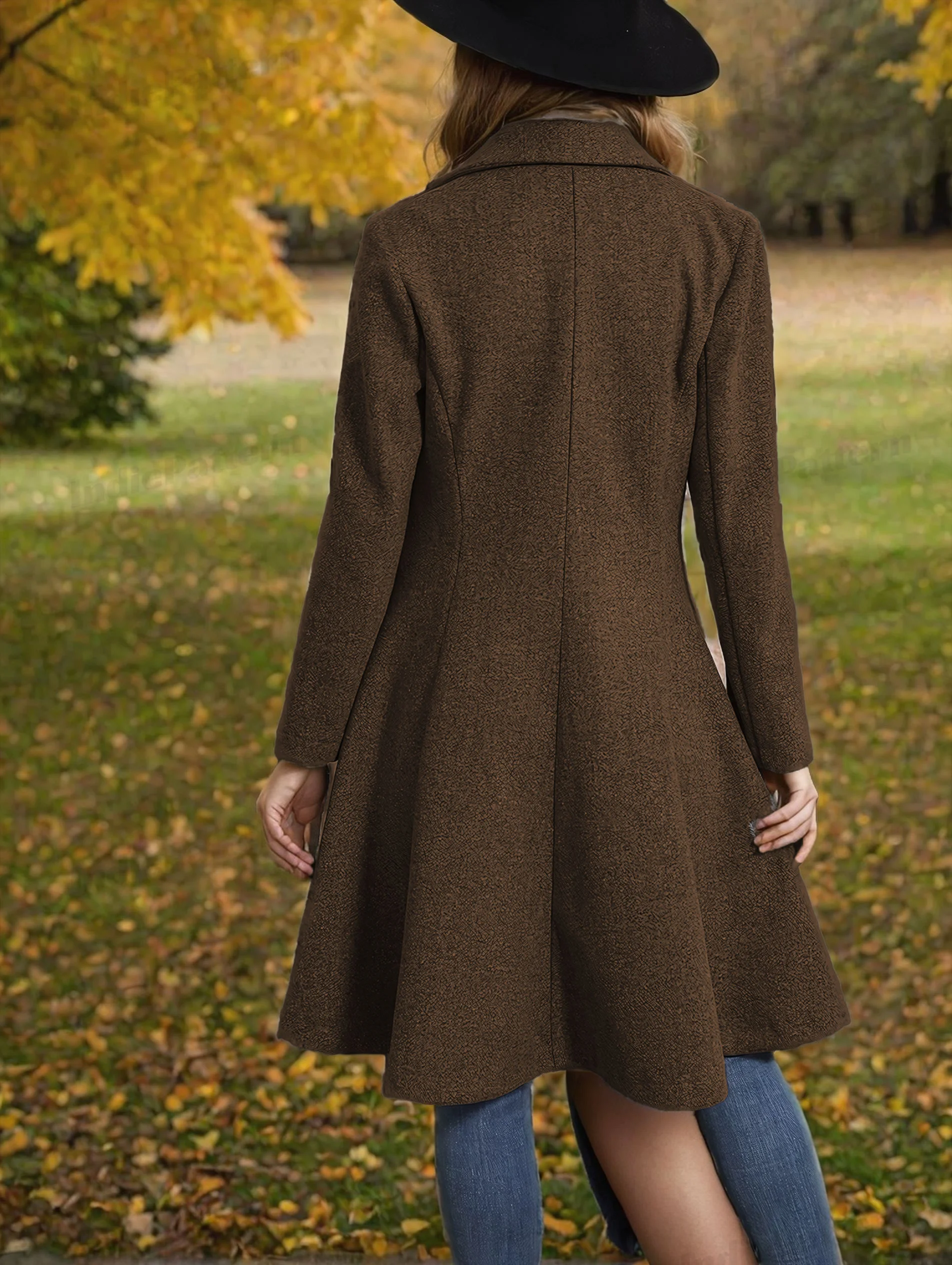Coat PDF sewing pattern: flared wool coat, back view