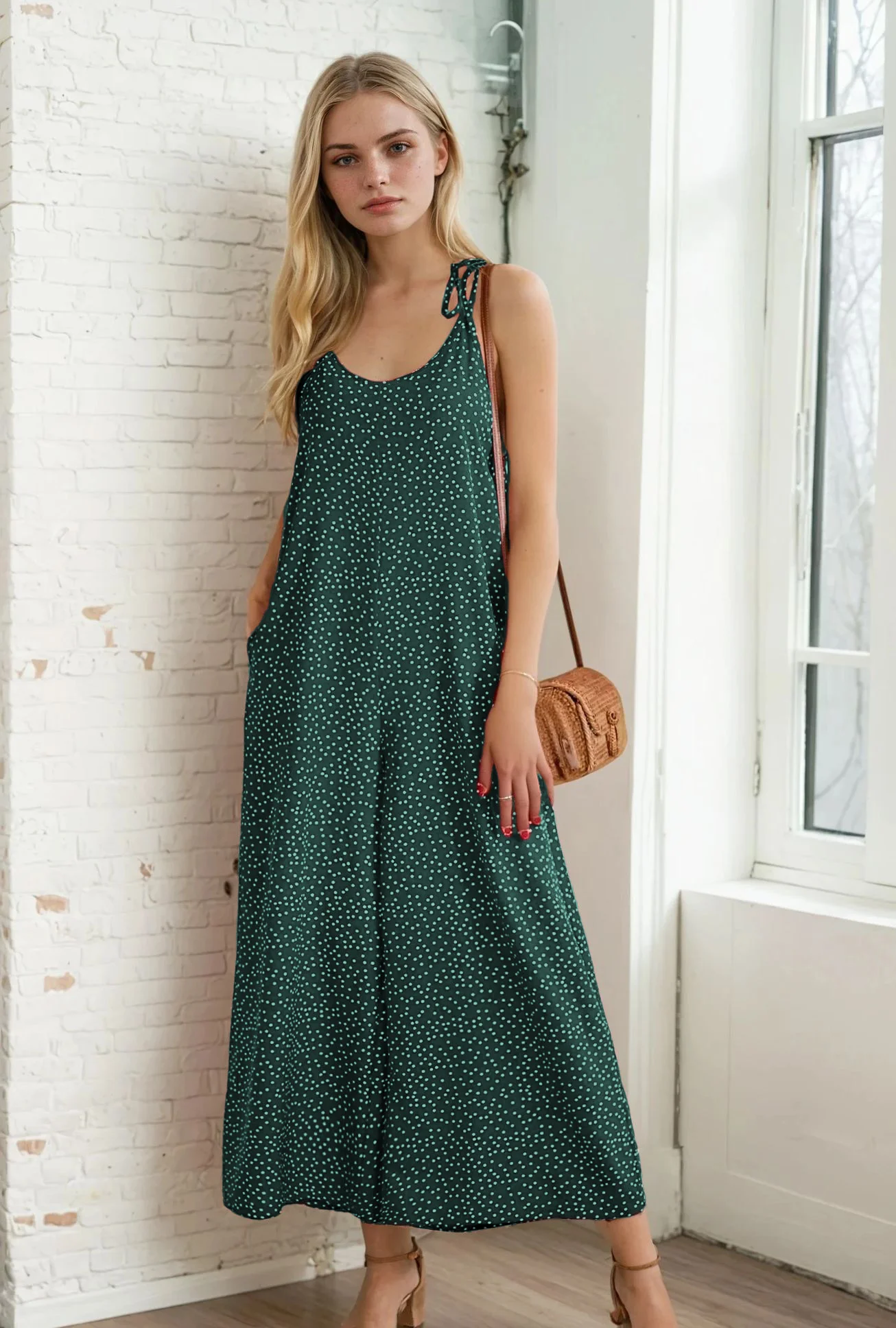 Comfy Jumpsuit PDF sewing pattern: knot-strap wide-leg jumpsuit, back view