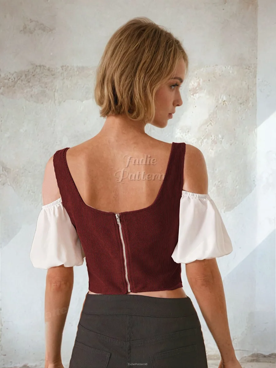 Corset & Blouse PDF sewing pattern: off-shoulder blouse and corset, back view