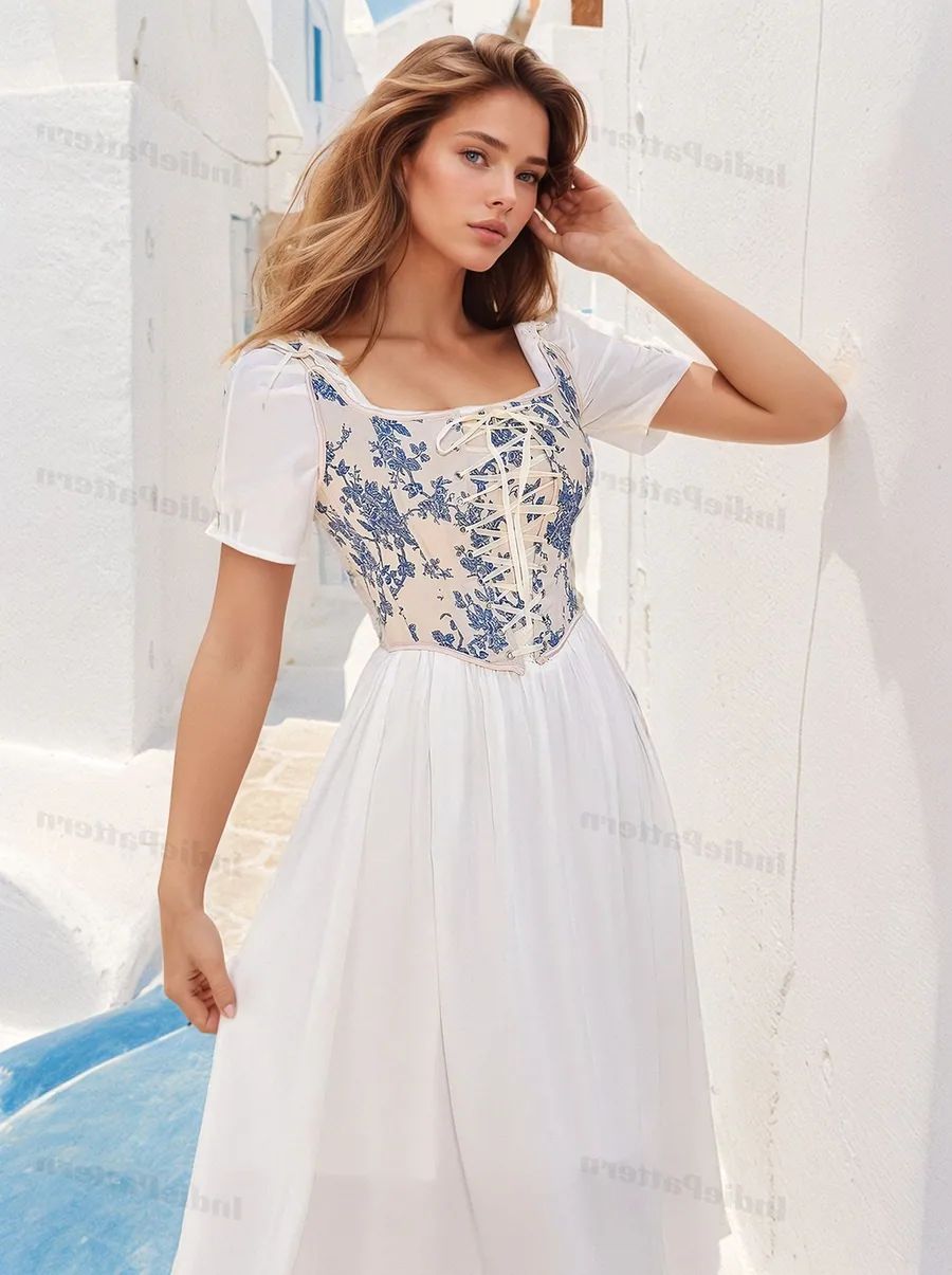 Corset Top PDF sewing pattern: corset-bodice dress, back view