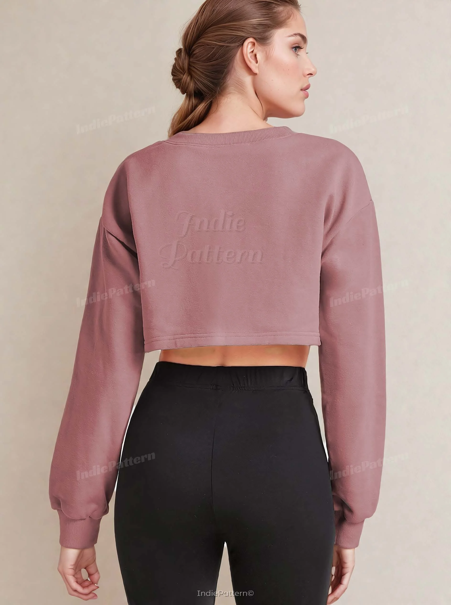 Cropped Sweatshirt PDF sewing pattern: dropped-shoulder crop sweatshirt, back view
