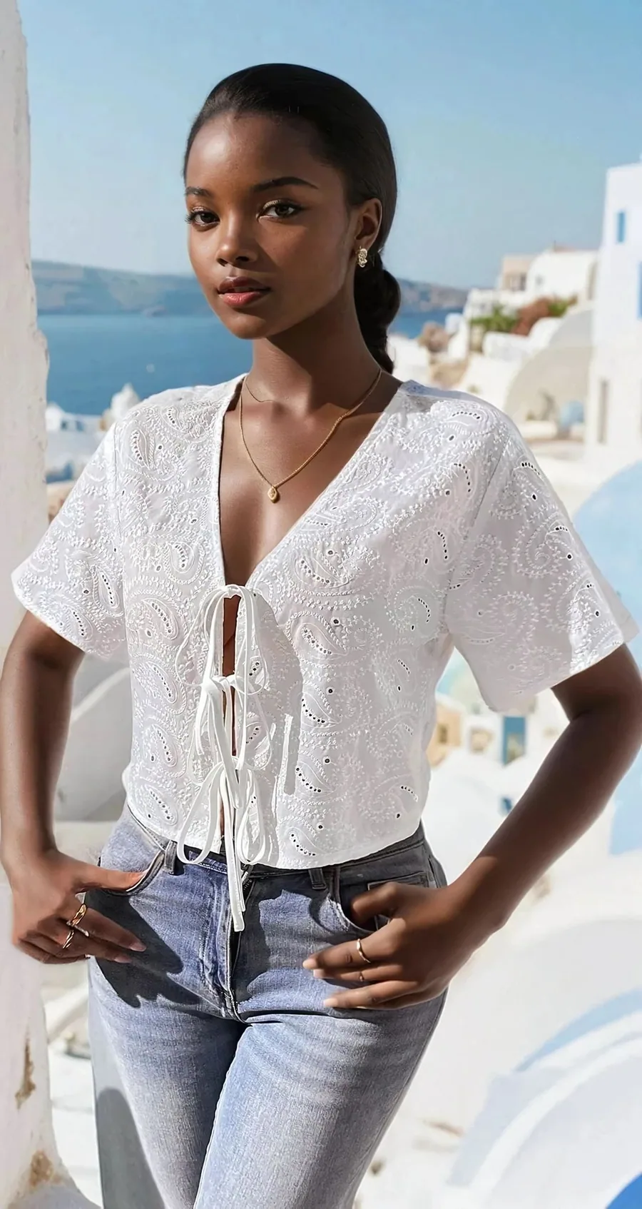 Daisy Top PDF sewing pattern: tie-front broderie top, view 3 of 3
