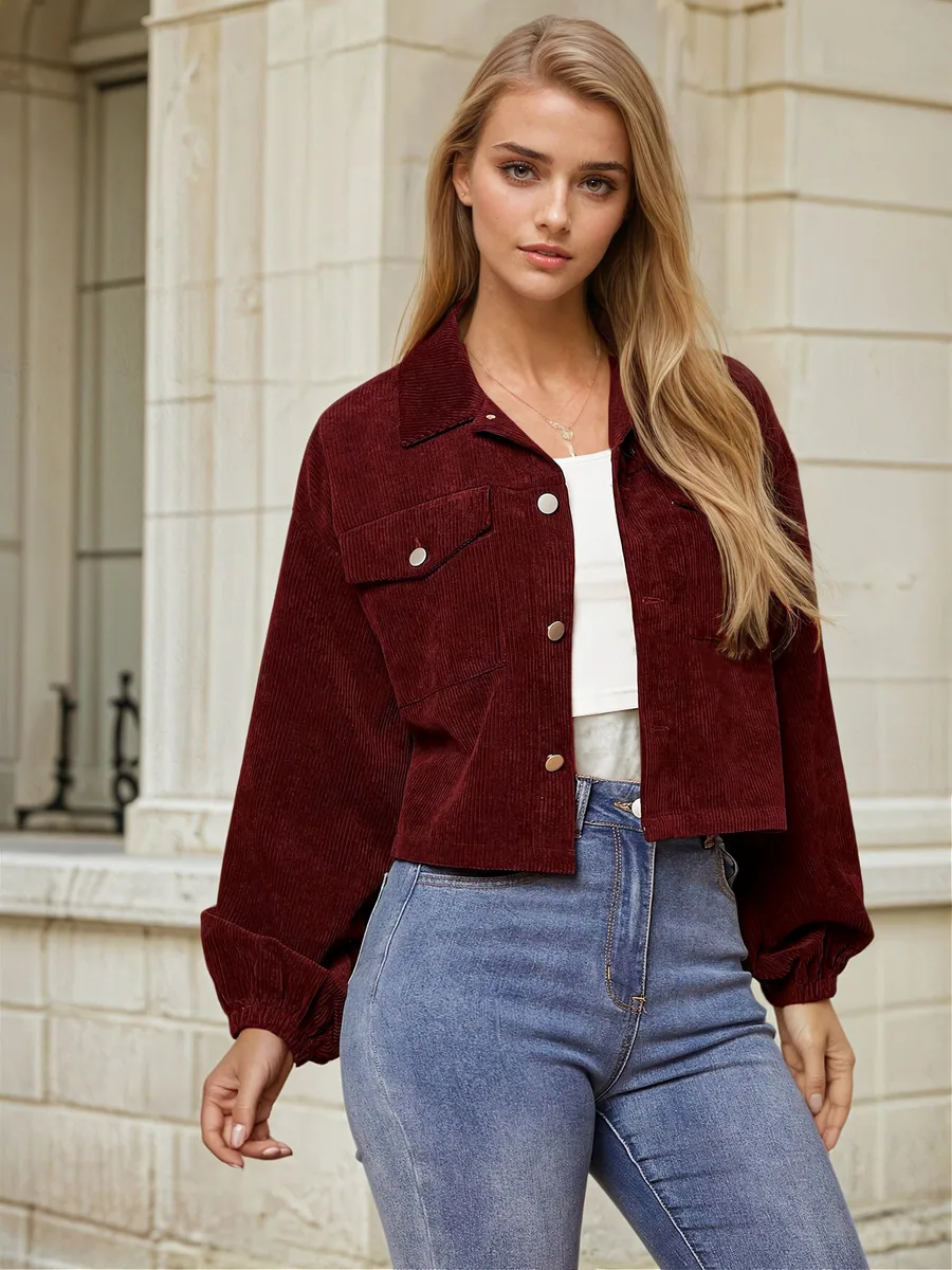 Denise Jacket PDF sewing pattern: cropped corduroy shirt jacket, view 3 of 3