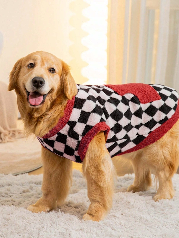 Dog Sweater PDF sewing pattern: checked fleece dog sweater, back view