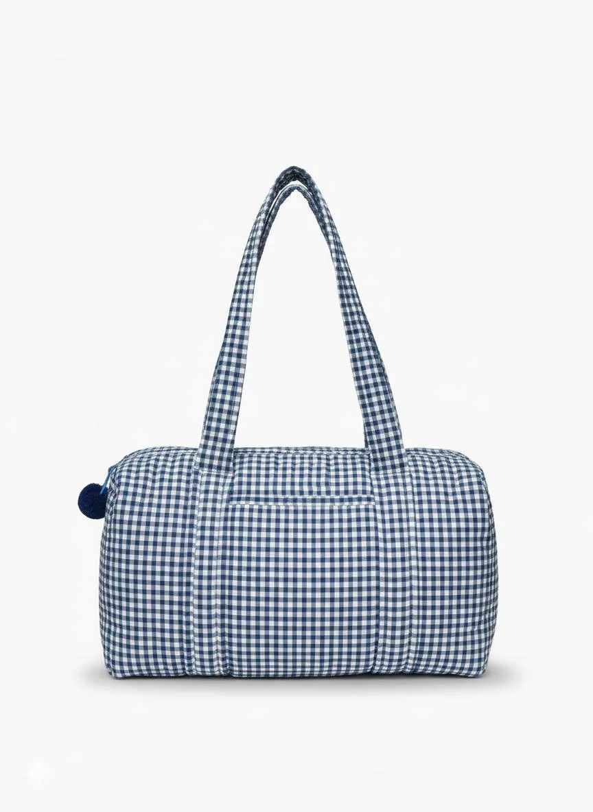 Duffle Bag PDF sewing pattern: quilted gingham duffle, back view