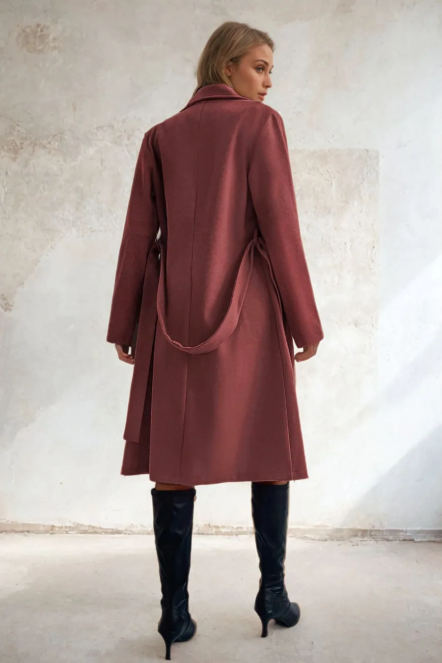 Easy Coat PDF sewing pattern: belted check coat, back view