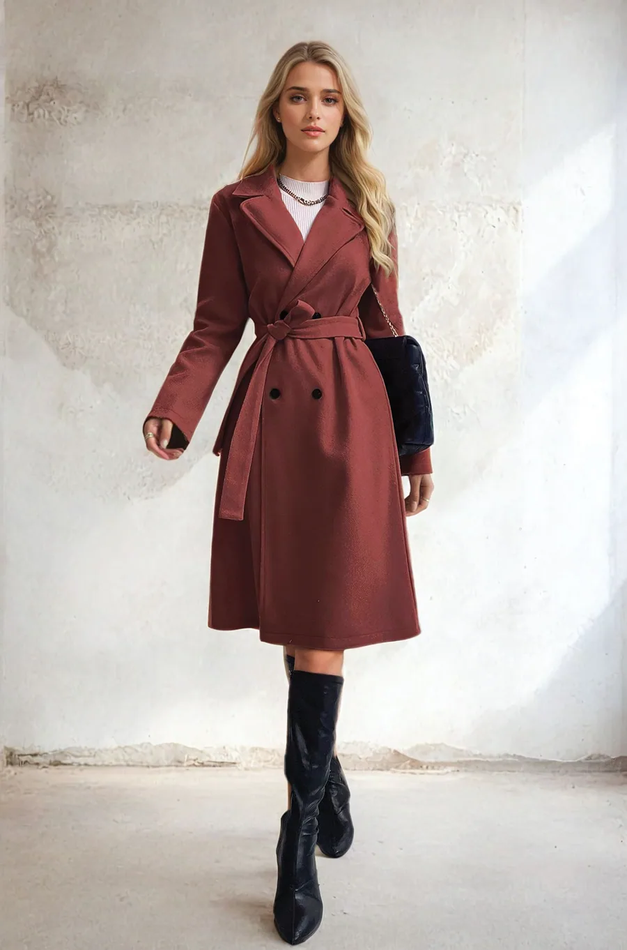 Easy Coat PDF sewing pattern: belted check coat, view 3 of 3