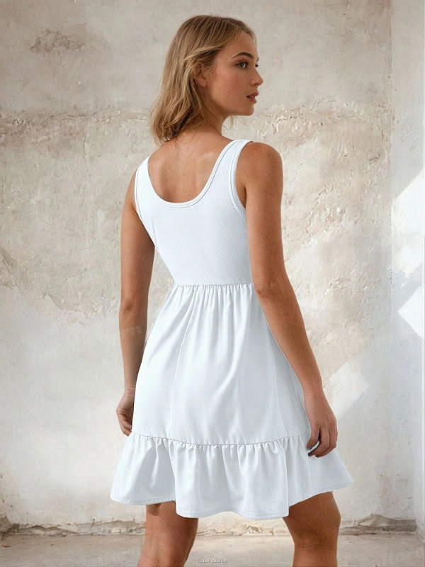 Ella Dress PDF sewing pattern: flounce hem knit dress, back view