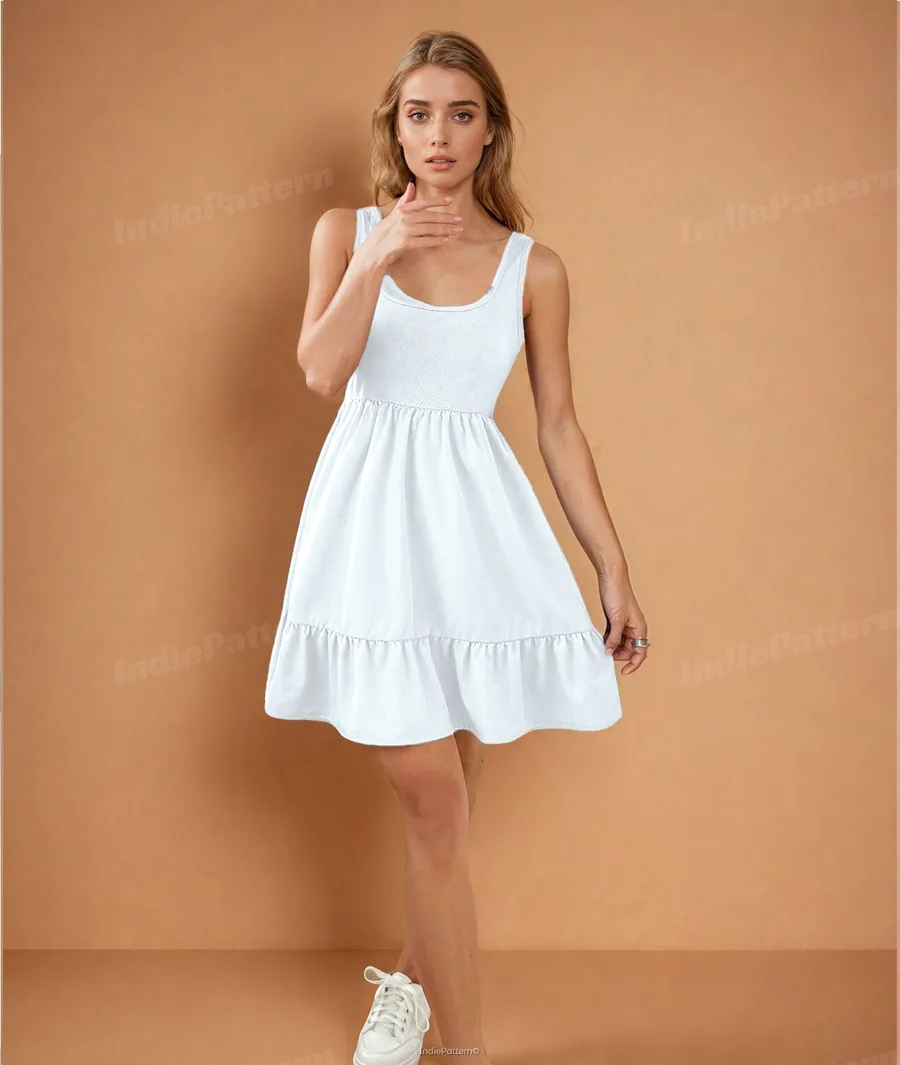 Ella Dress PDF sewing pattern: flounce hem knit dress, view 3 of 3