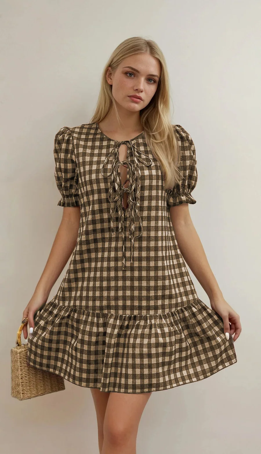 Elle Dress PDF sewing pattern: tie-front gingham smock, view 3 of 3