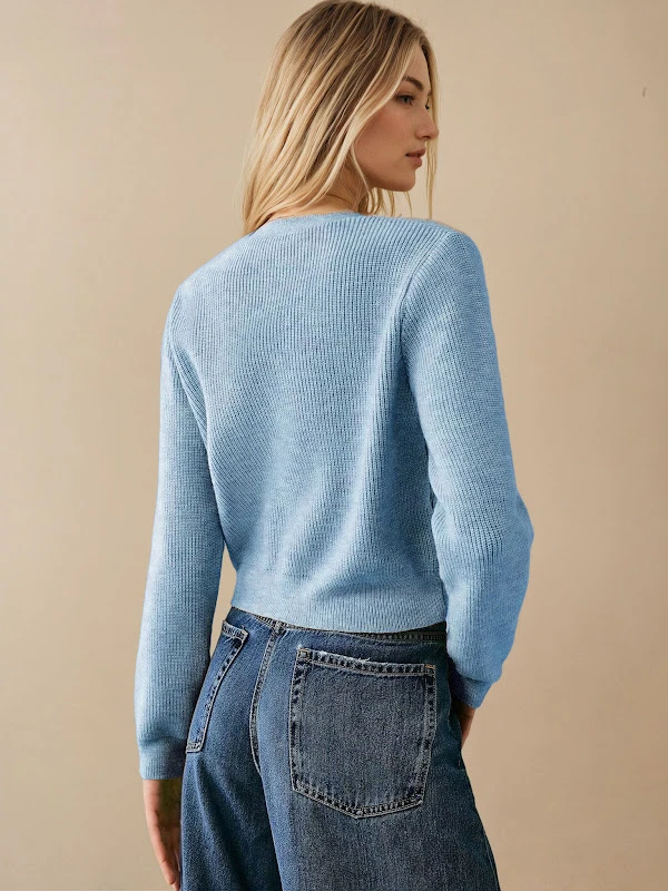 Ellie Sweater PDF sewing pattern: tie-front knit cardigan, back view