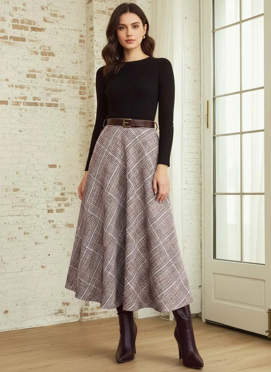 Elsie Skirt PDF sewing pattern: belted a-line midi skirt, view 3 of 3