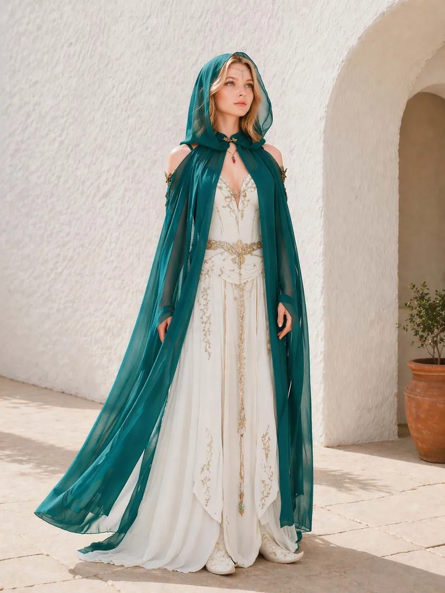 Elven Cape PDF sewing pattern: hooded floor-length cloak, view 3 of 3