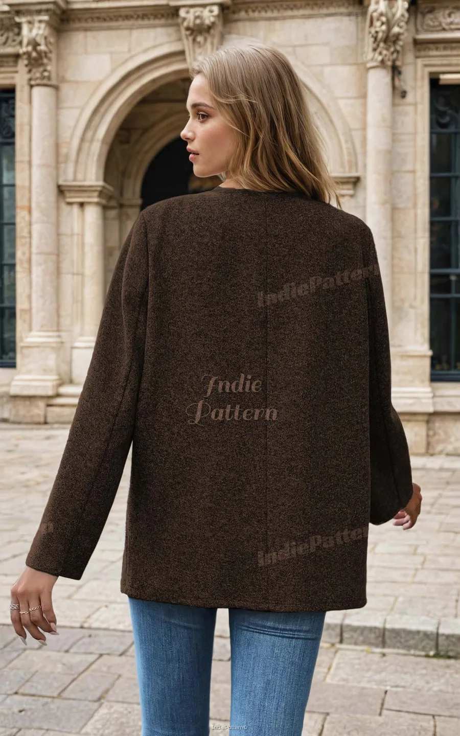 Emily Coat PDF sewing pattern: single-button boucle blazer, back view
