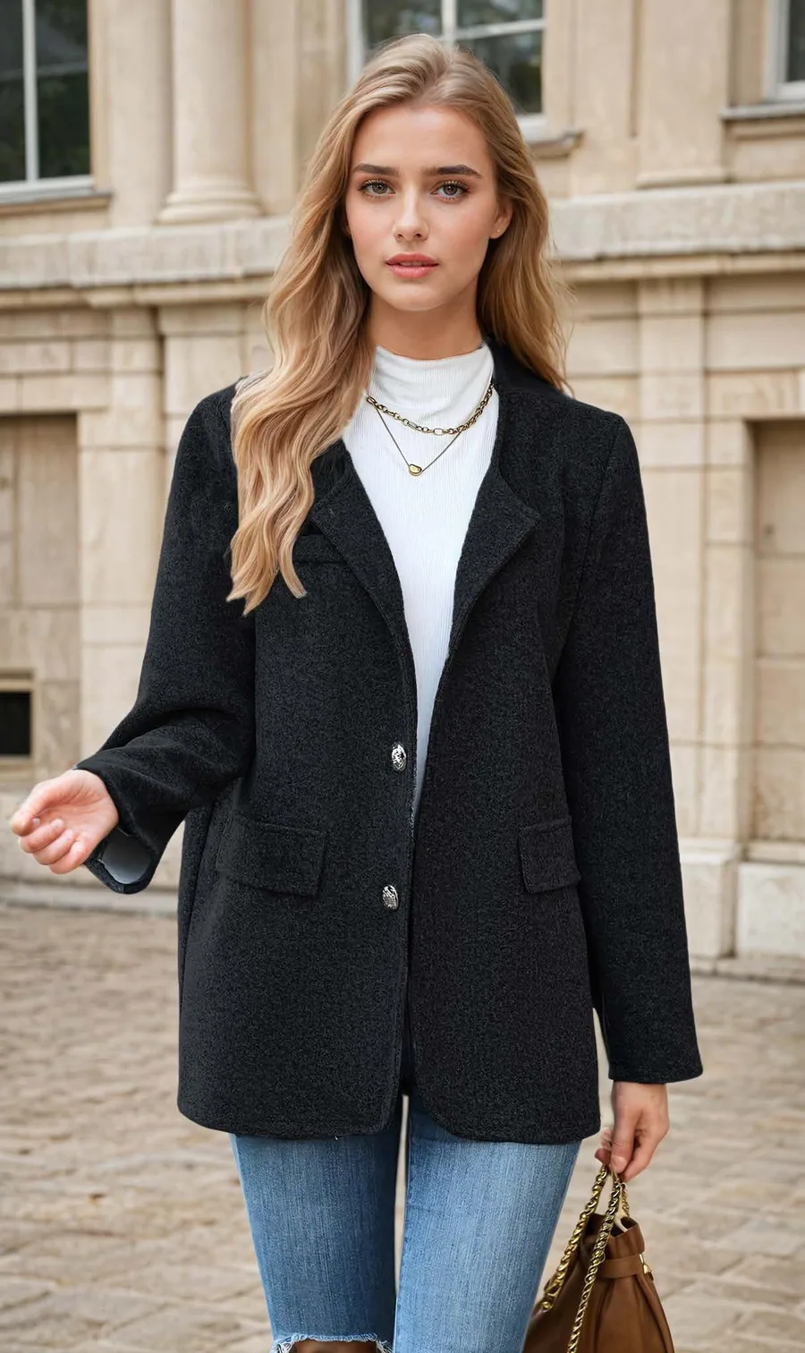 Emily Coat PDF sewing pattern: single-button boucle blazer, view 3 of 3