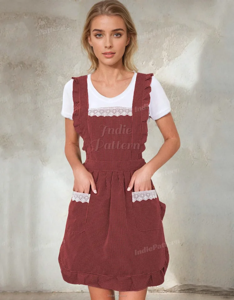 Emma Apron PDF sewing pattern: ruffled pinafore apron, back view