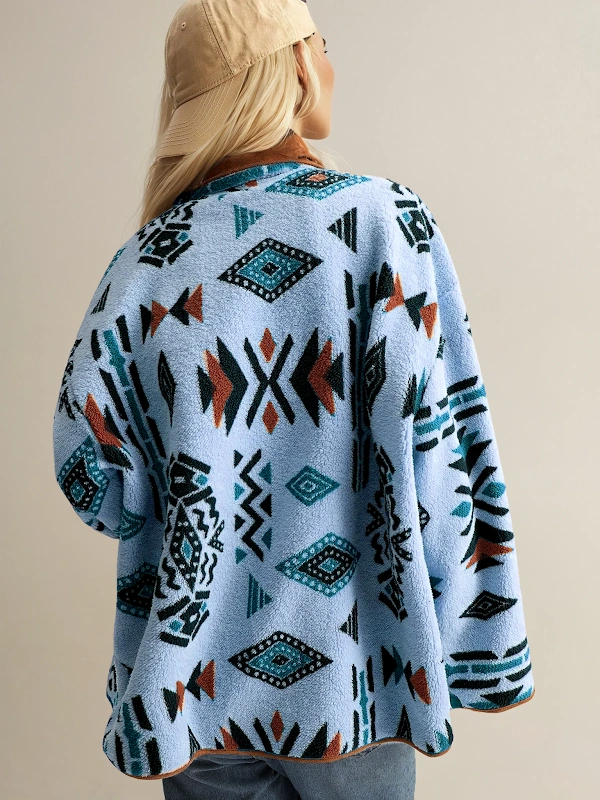 Emma Jacket PDF sewing pattern: printed fleece snap jacket, back view