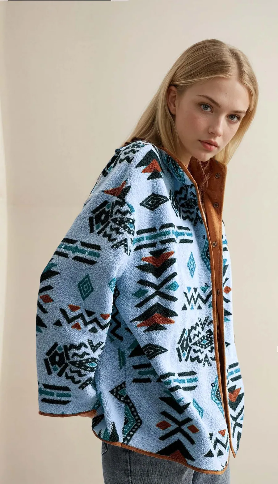 Emma Jacket PDF sewing pattern: printed fleece snap jacket, view 3 of 3