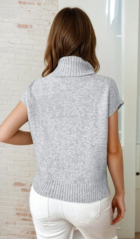 Emma Top PDF sewing pattern: roll neck sweater vest, back view