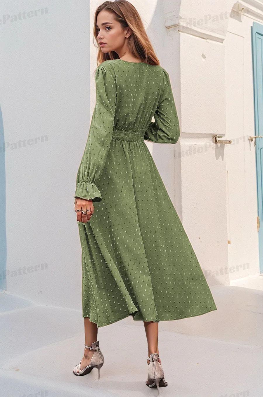 Fall Dress PDF sewing pattern: shirred-waist midi dress, view 3 of 3