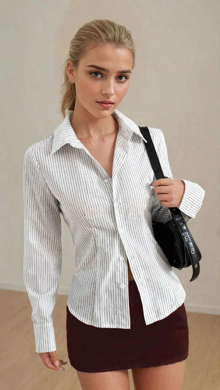 Fitted Shirt PDF sewing pattern: fitted pinstripe shirt, view 3 of 3