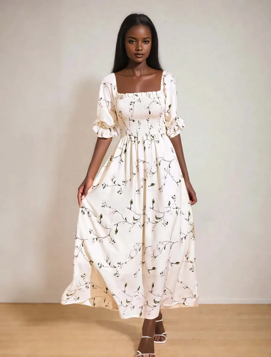 Frenchy Dress PDF sewing pattern: shirred bodice maxi dress, view 3 of 3
