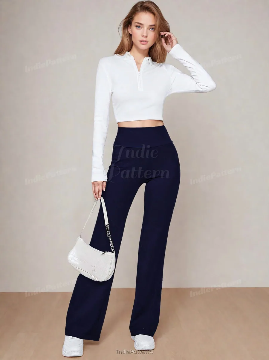 High Waist Pants PDF sewing pattern: high-waisted flare trousers, view 3 of 3