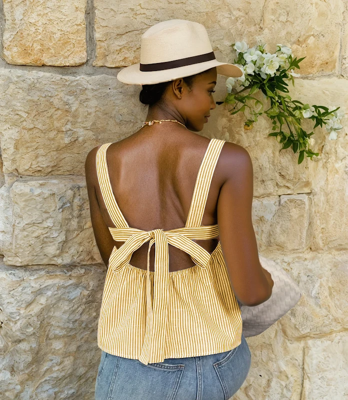 Holly Top PDF sewing pattern: square neck stripe peplum cami, back view